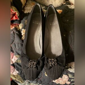 Stuart Weitzman Black Flats with Bow Accent